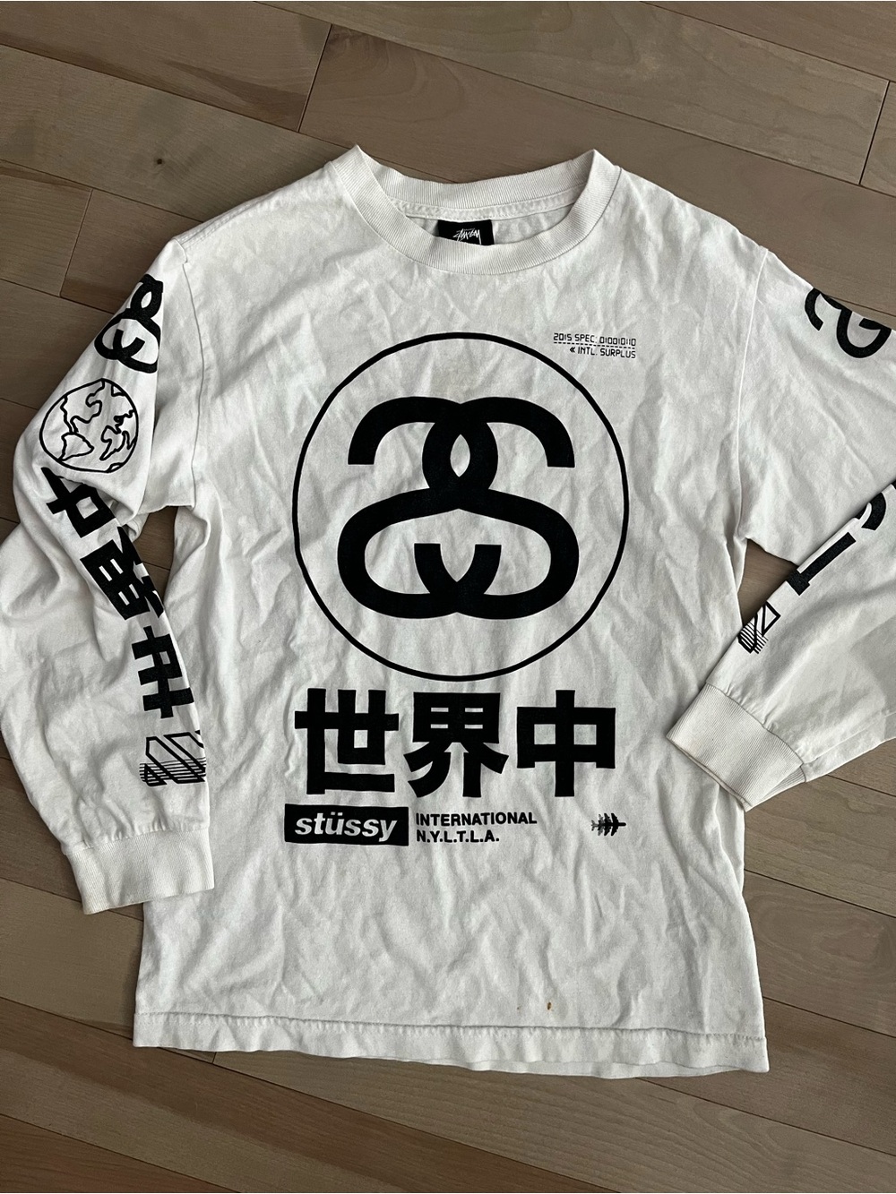 Stussy White Long-Sleeve Tee with Black Global Graphic